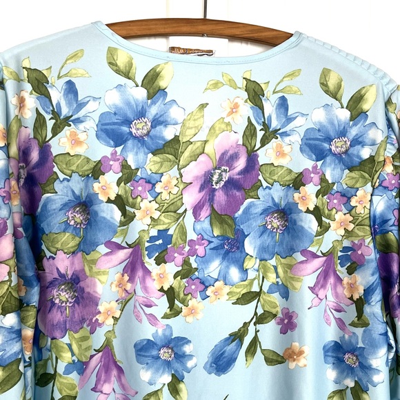 Vintage Nightgown Blue Purple Floral House Dress Zip Up Pom Pom Grandma XXl - Picture 8 of 10